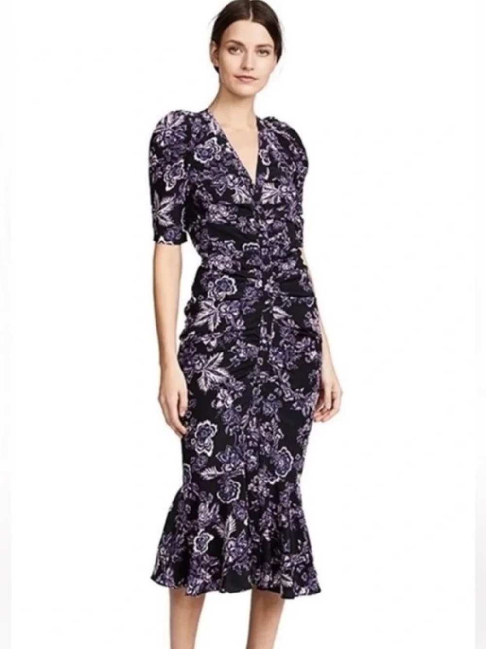 Veronica Beard Kent Silk Midi Dress in Purple Floral Size 0
